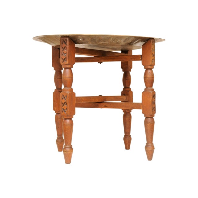 Handcrafted Folding Tea Table with Brass Tray from Liberty of London, 1900s, Set of 2 For Sale - Image 6 of 13