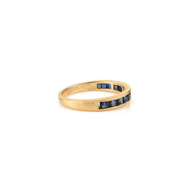 Metal 14k Gold 1.21 Ct Natural Blue Sapphire Channel Set Half Eternity Band Size 6 by VRJewels For Sale - Image 7 of 16
