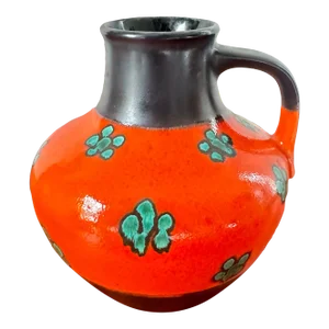 Carstens Tönnieshof Vintage Mid Century West German Orange Vessel With Teal Flowers