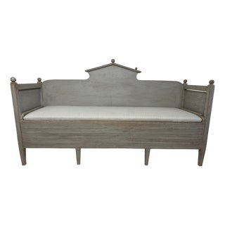 19th Century Neoclassical Style Swedish Grey Gustavian Storage Sofa Hand Carved For Sale