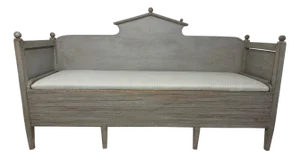 19th Century Neoclassical Style Swedish Grey Gustavian Storage Sofa Hand Carved