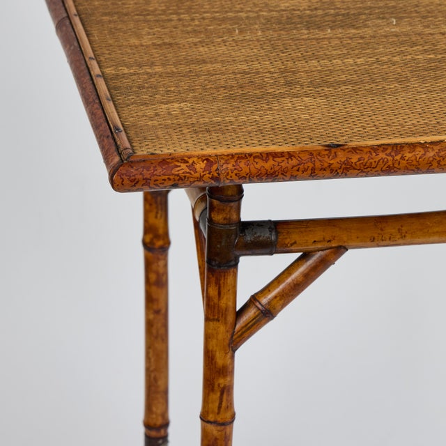 Antique Chinoiserie Tortoiseshell Bamboo + Grass Cloth Side Table For Sale - Image 13 of 13
