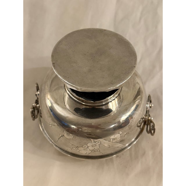 Antique Chinese Silver Huoguo Incense Burner – Floral Etched Design For Sale - Image 10 of 12