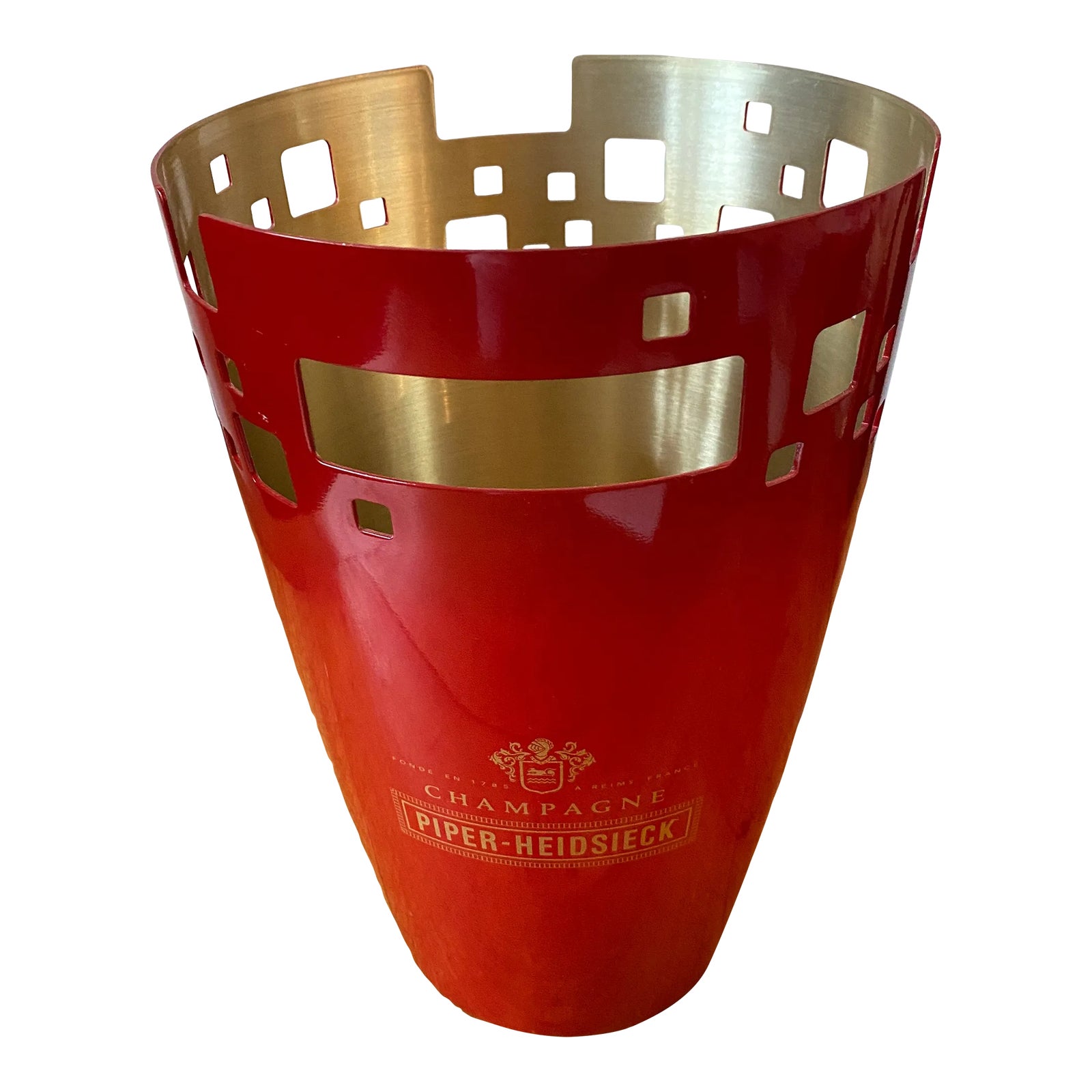 Seau à Champagne Vintage Piper Heidsieck Reims – Métal Argenté, Seau à Glace Publicitaire