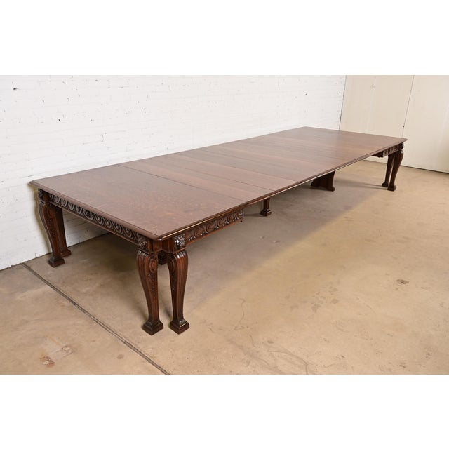 R. J. Horner Style Monumental Antique Victorian Carved Oak Extension Dining Table, Newly Refinished For Sale - Image 16 of 16