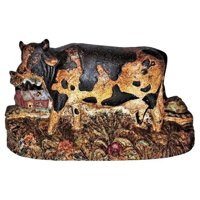 White Cast Iron Cow Door Stop in Original Paint For Sale - Image 8 of 8