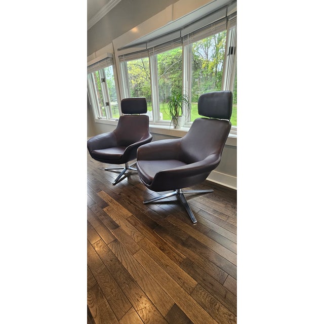 Steelcase Coalesse by Steelcase Leather Swivel Lounge Chairs - Pair For Sale - Image 4 of 10