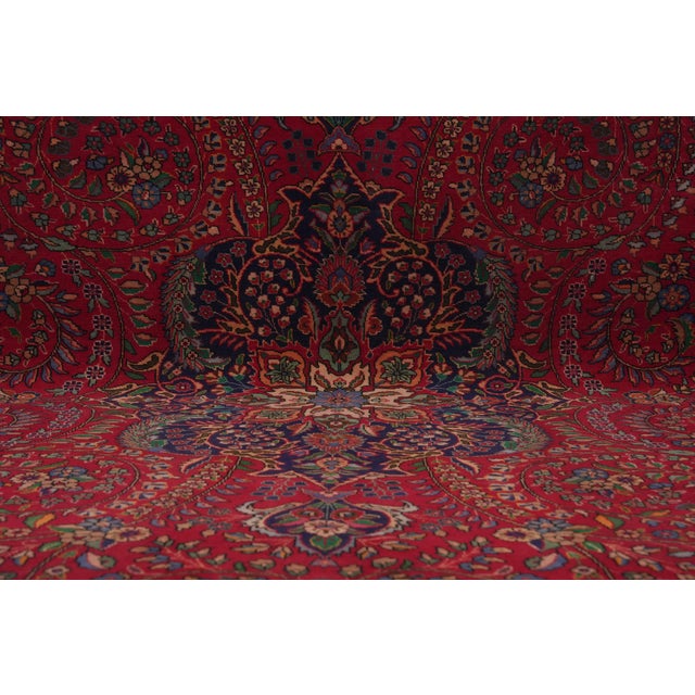 1970s 1970s Vintage Persian Handmade Wool 10x13 Red Area Rug For Sale - Image 5 of 11