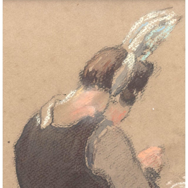 Modern Gaston Chabernaud "Peasant Girl" Pastel & Wash For Sale - Image 3 of 9
