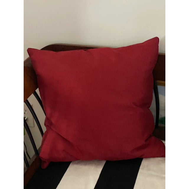Shabby Chic Vintage Vine Red Brocade Feather Down Pillow For Sale - Image 3 of 4