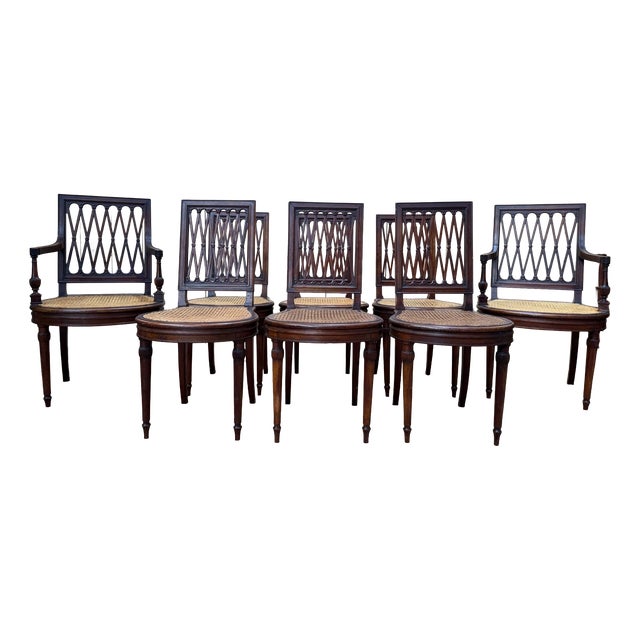Antique Louis XVI Style Chairs in Mahogany, 1890s, Set of 8 For Sale