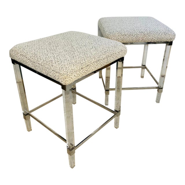 Vintage Lucite Stools With New Removable Cushions For Sale