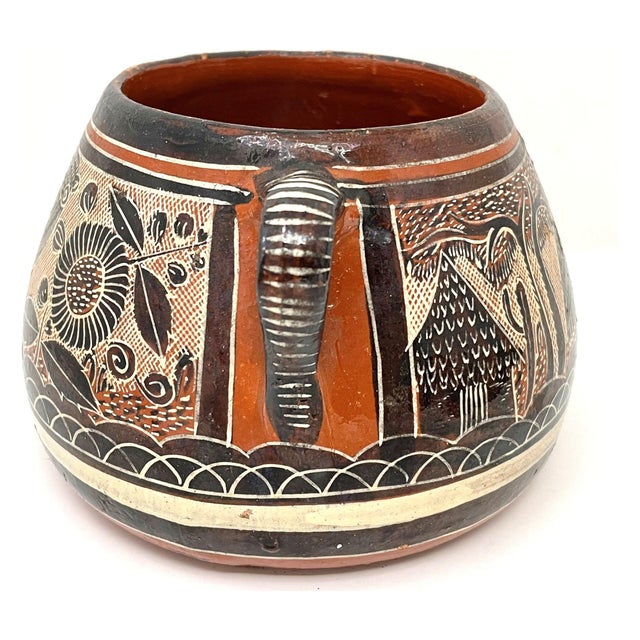 Vintage Tlaquepaque 'Petatillo Noche-Style' Plate & 2-Handle Pot From Jalisco For Sale - Image 10 of 13