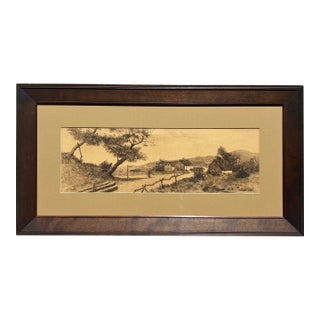 Late 19th Century British School Rural Landsape Etching Panoramic Countryside Scene, Framed For Sale