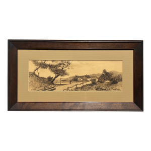 Late 19th Century British School Rural Landsape Etching Panoramic Countryside Scene, Framed