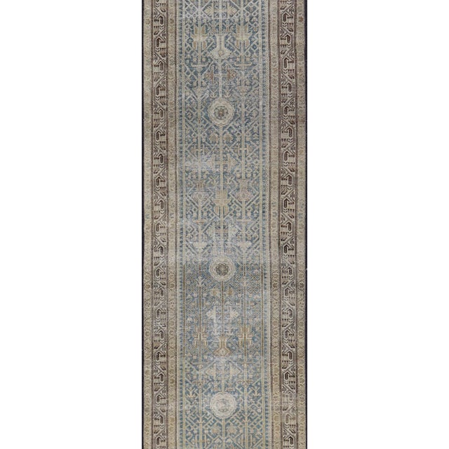 Long Antique Persian Malayer Runner in Gray, Blue, Green with All-Over Design. Keivan Woven Arts / rug EMB-22207-15090,...