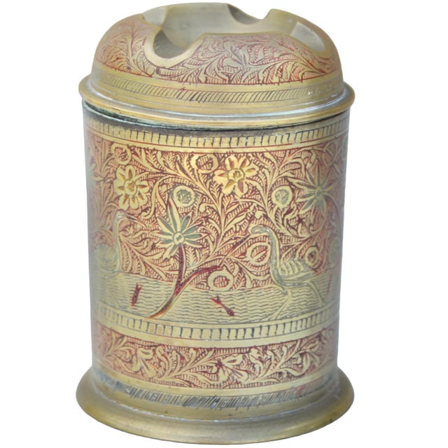 Mid-Century Modern Mid 20th Century Hand-Engraved Anglo-Indian Patterned Brass Ashtray & Catchall For Sale - Image 3 of 6
