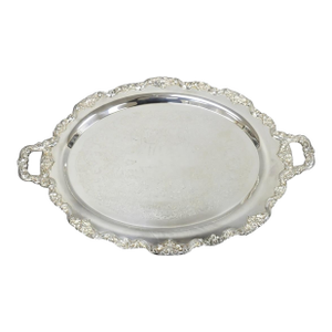 Vintage Towle Victorian Silver Plated Oval Twin Handle Serving Platter Bar Tray
