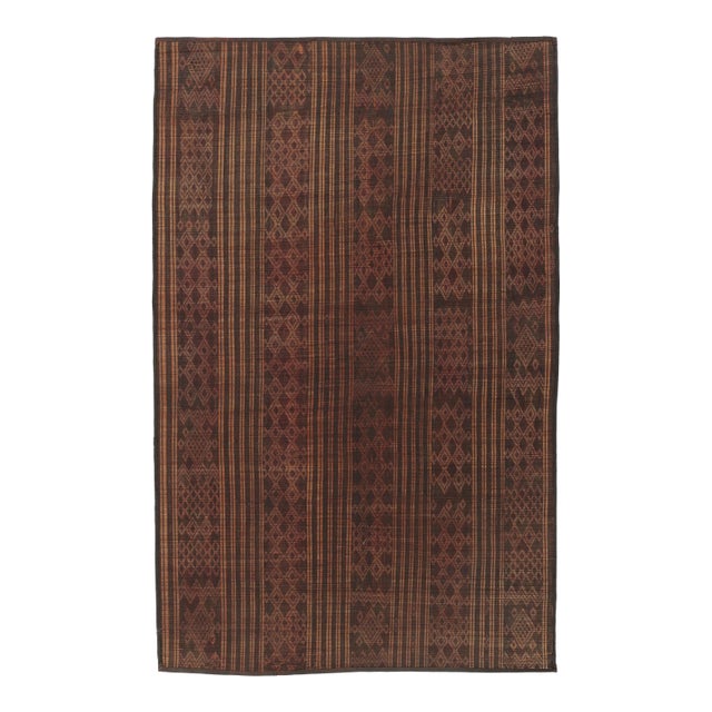 Vintage Tuareg Mat, Rich Brown With Bold Tribal Geometric Patterns - Rug & Kilim For Sale