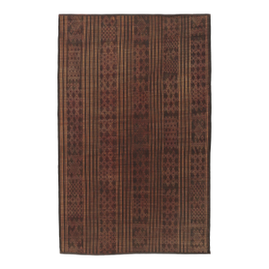 Vintage Tuareg Mat, Rich Brown With Bold Tribal Geometric Patterns - Rug & Kilim