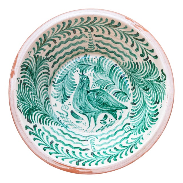 Large Spanish Hand-Painted Revival Lebrillo Ceramic Bowl with Bird from Granada Pottery, 2010s For Sale