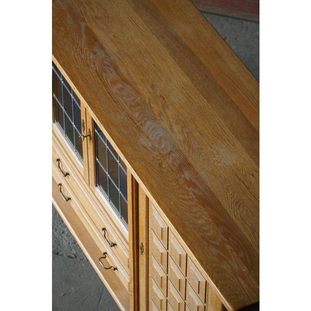 1960s Danish Oak Sideboard with Leaded Glass Doors by Henning Kjærnulf, Denmark, 1960s For Sale - Image 5 of 18