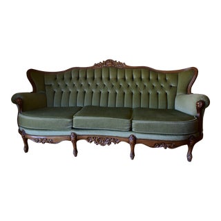 Tufted Victorian Sage Settee For Sale