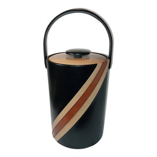 Vintage George Briard Ice Bucket Black With Brown Stripes For Sale