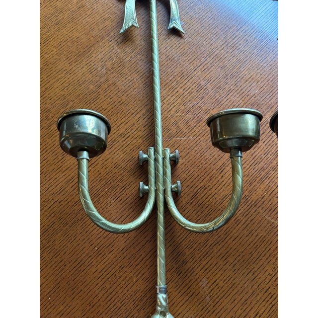 Pair of Vintage French Regency Solid Brass Double Arm Wall Sconces, 20” Exceptional pair of vintage solid brass wall...