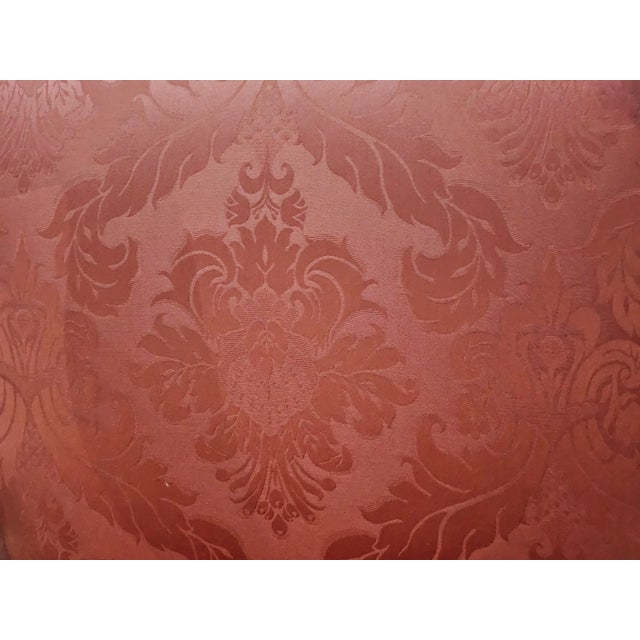 Wood Pair of Late 20th Century Provincial French Country Walnut Carved Arm Chairs Rose Silk Damask Fabric For Sale - Image 7 of 13