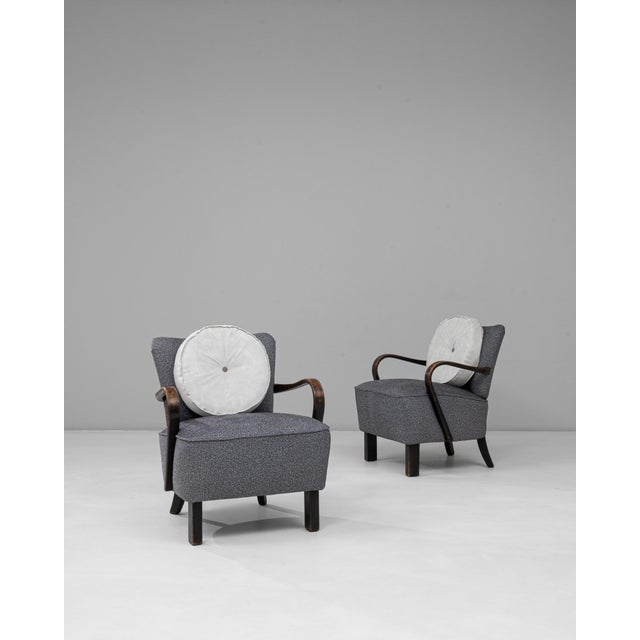 1940s Czech Art Deco Upholstered Armchairs With Round Pillows - A Pair For Sale - Image 16 of 18