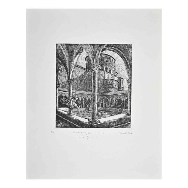 Amedeo Tedeschi Toschi, Children and Teens in Milan-Le Grazie, 1990s, Etching For Sale