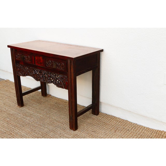 Rustic Heavily Carved Chinese Altar Console For Sale - Image 11 of 14