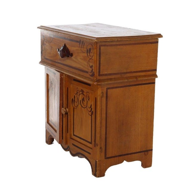 Chestnut Antique Faux Painted Chestnut Lift Top 2-Door Stenciled Commode Circa 1890 For Sale - Image 8 of 18