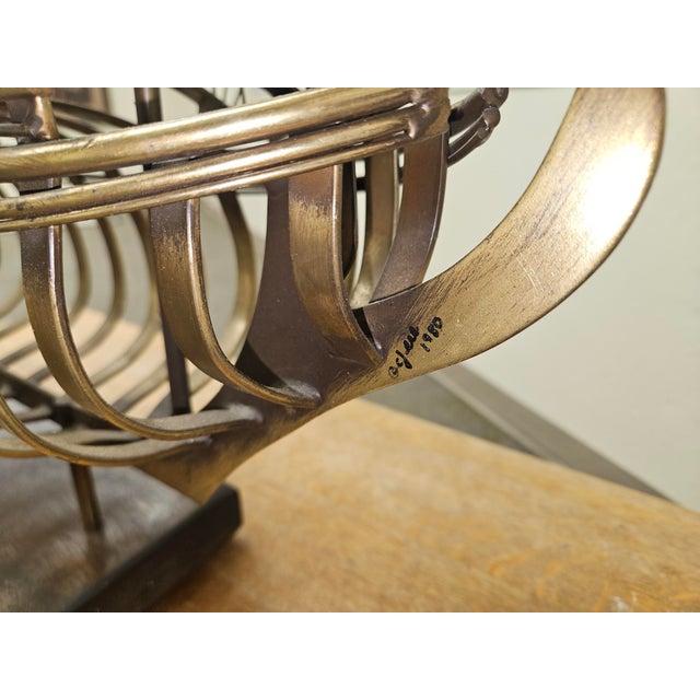 Traditional Brass Tall Ship Sculpture on Wooden Stand, Signed & Dated “C. Jere ’80” For Sale - Image 3 of 18