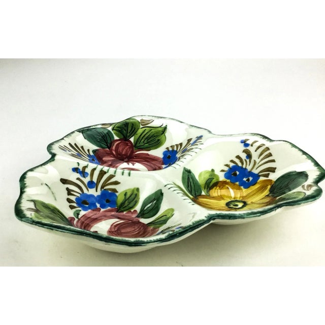 Vintage Faience Italian Made Artisan Ceramic 3 Portion Serving Dish For Sale In Portland, ME - Image 6 of 8