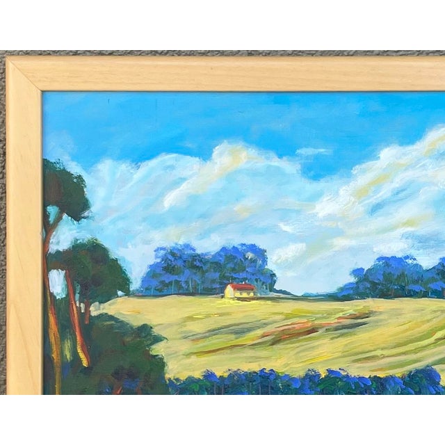 This is a wonderful oil on mahogany panel of a tranquil impressionistic landscape framed in an Italian made light colored...