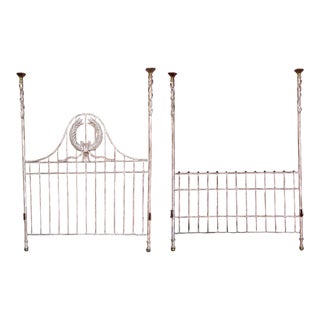 French Neo-Classical Style Iron & Brass Maitland-Smith Queen Four Poster Bed Frame For Sale
