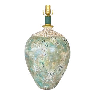 Tuscan Style, Aged Masonry, Coastal Crushed Shell Urn Table Lamp Base, Studio Original Statement Piece For Sale