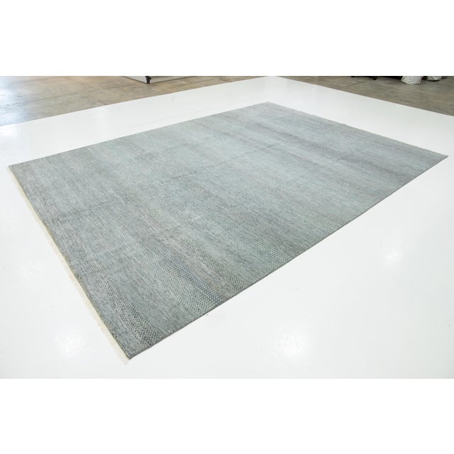 Modern Modern Savannah Wool Rug Handmade in Light Green With Geometric Pattern For Sale - Image 3 of 11
