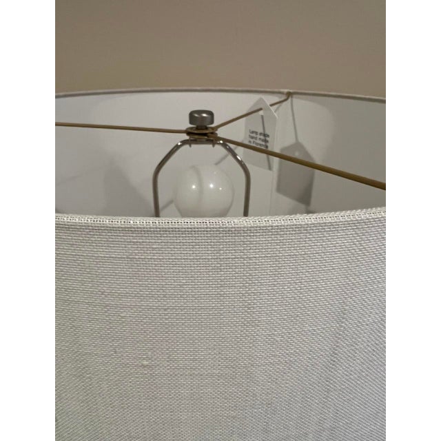 Baker's Larimar Table Lamp, Satin Nickel Finish & Alabaster With White Linen Drum Shade For Sale - Image 11 of 18