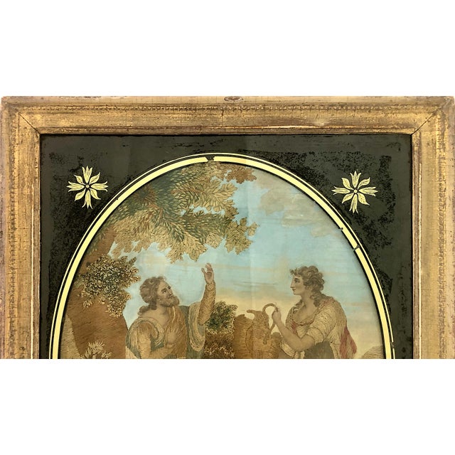 Traditional Late 18th-Century Embroidered Depiction of Old Testament Meeting of Isaac and Rebecca at the Well For Sale - Image 3 of 11