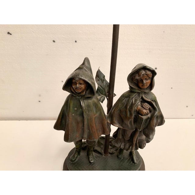 Antique Spelter Bedside Lamp with Children, 1900s For Sale - Image 3 of 8