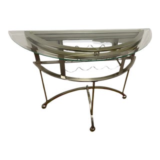 Half Moon Shape Chrome Table Wine Rack with Eight Bottle Slots and Glass Top For Sale