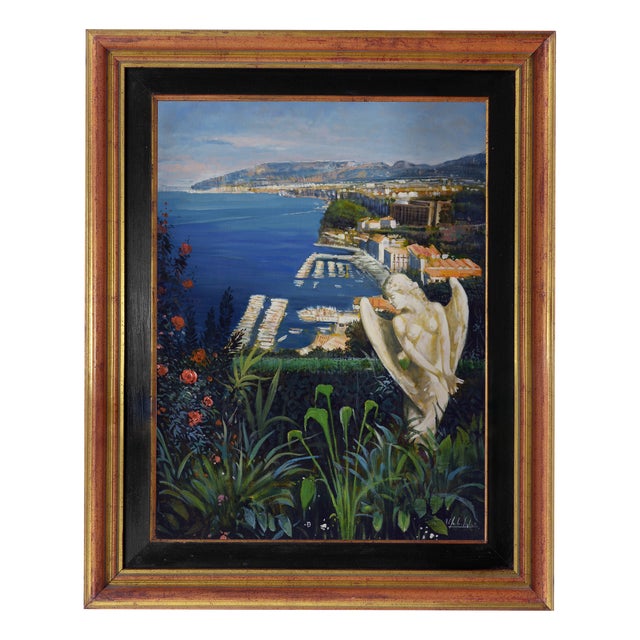 Alfredo Santini, Amalfi Coast, 1990s, Oil Painting on Canvas, Framed For Sale