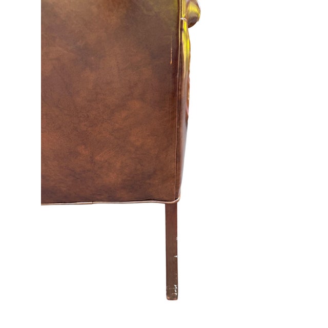 Brown Mid 20th Century Queen Anne Style Tufted Leather Look Wingback Chair For Sale - Image 8 of 9