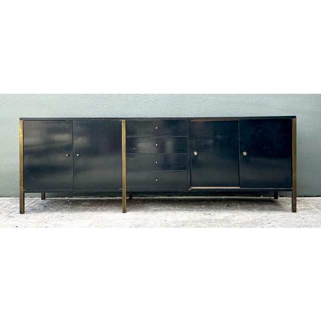 Black Vintage MCM Sliding Door Credenza After Paul McCobb For Sale - Image 8 of 12