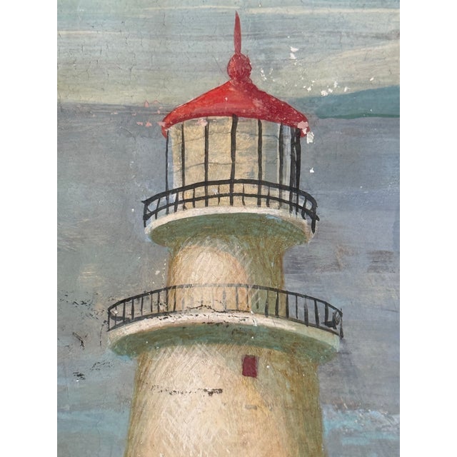 Paper Vintage Modernist Coastal Seascape With Lighthouse For Sale - Image 7 of 10