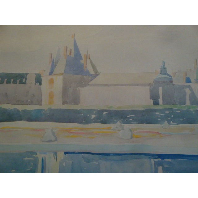 The School of Paris Vintage French Landscape Watercolor Painting Country Chateau For Sale - Image 3 of 6