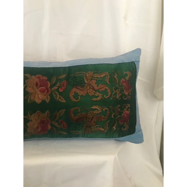 Textile Jade Silk Asian Embroidered Floral Butterfly Pillow For Sale - Image 7 of 9